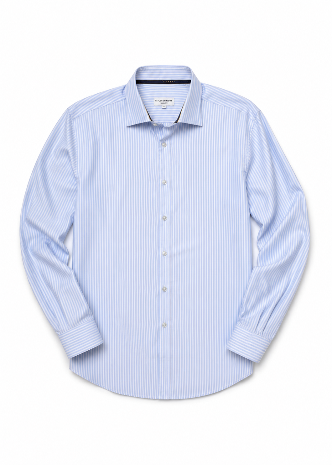 Taylor & Wright blue and white vertically striped regular-fit shirt with long sleeves and a pointed collar