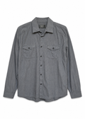 Reserved charcoal grey long-sleeve shirt with two buttoned flap chest pockets and a pointed collar
