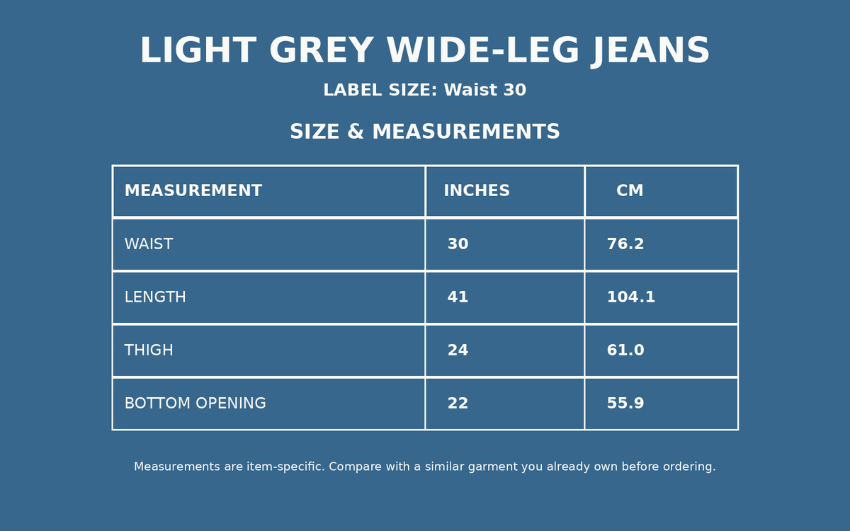 Light Grey Wide-Leg Jeans – Waist 30
