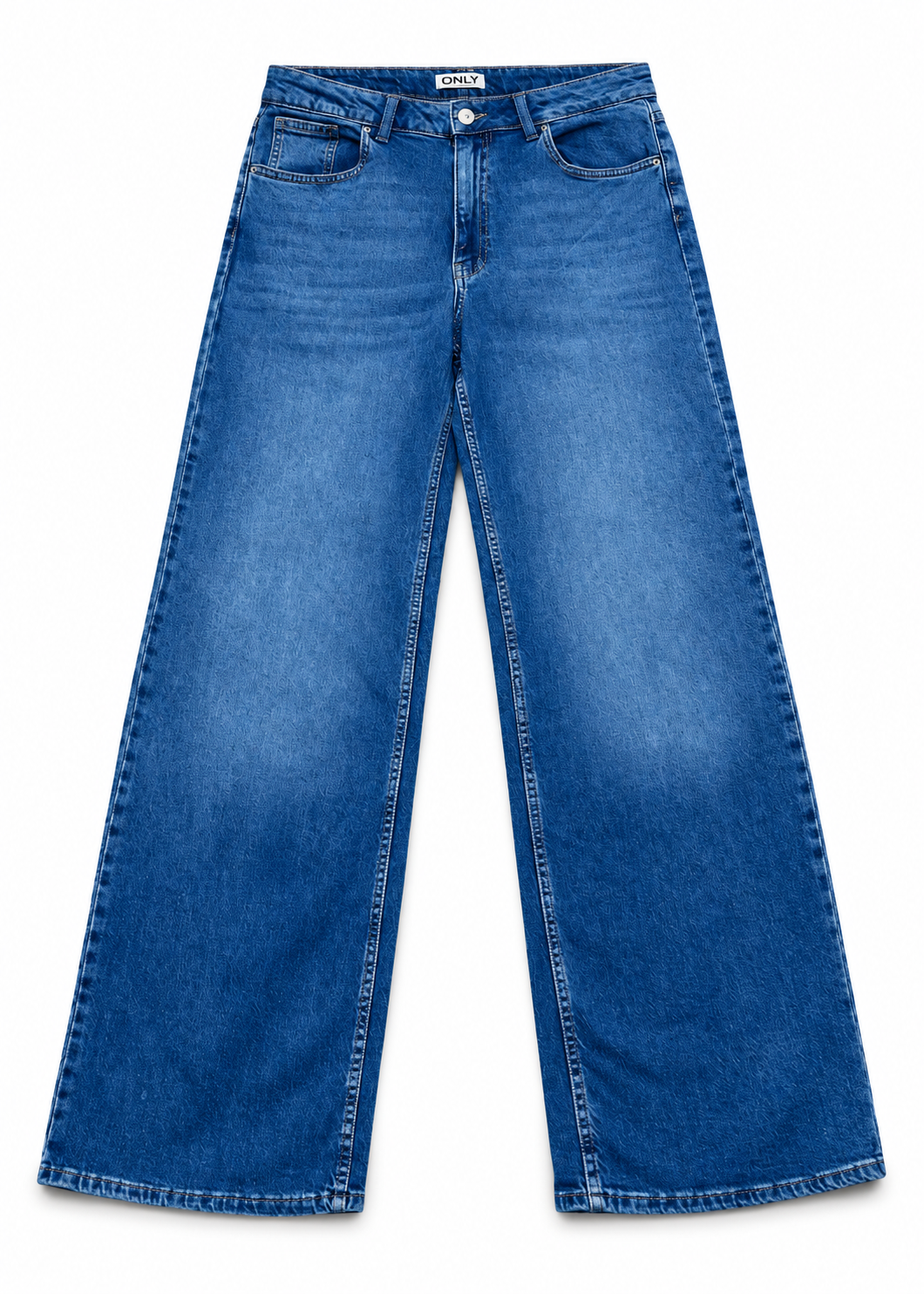 ONLY blue wide-leg jeans on a white background