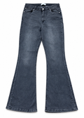Faded charcoal flared jeans on a white background