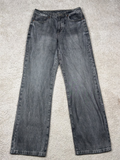 Washed grey wide-leg jeans, front view