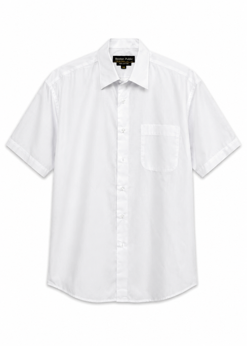 Boston Public white short-sleeve shirt on pure white background