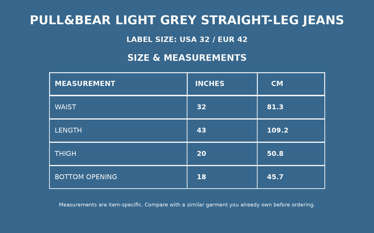 Pull&Bear Light Grey Straight-Leg Jeans – Waist 32